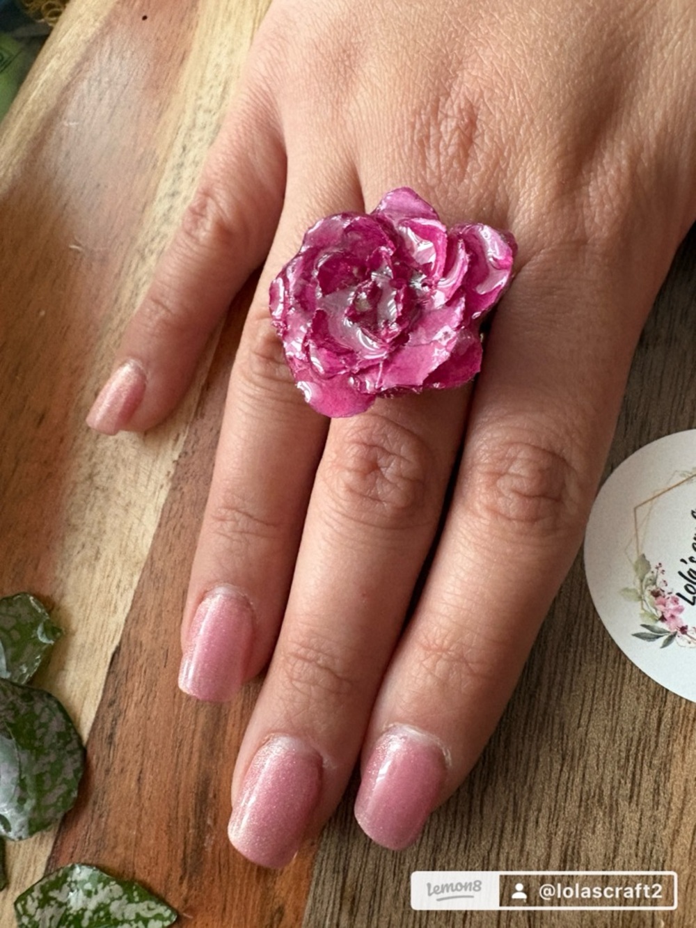 Handcrafted Pink Flower Statement Ring by